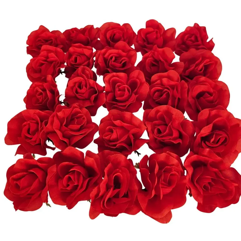 25 Red Silk Rose Heads Stemless Wedding Floral Craft DIY Wreaths 2.5in